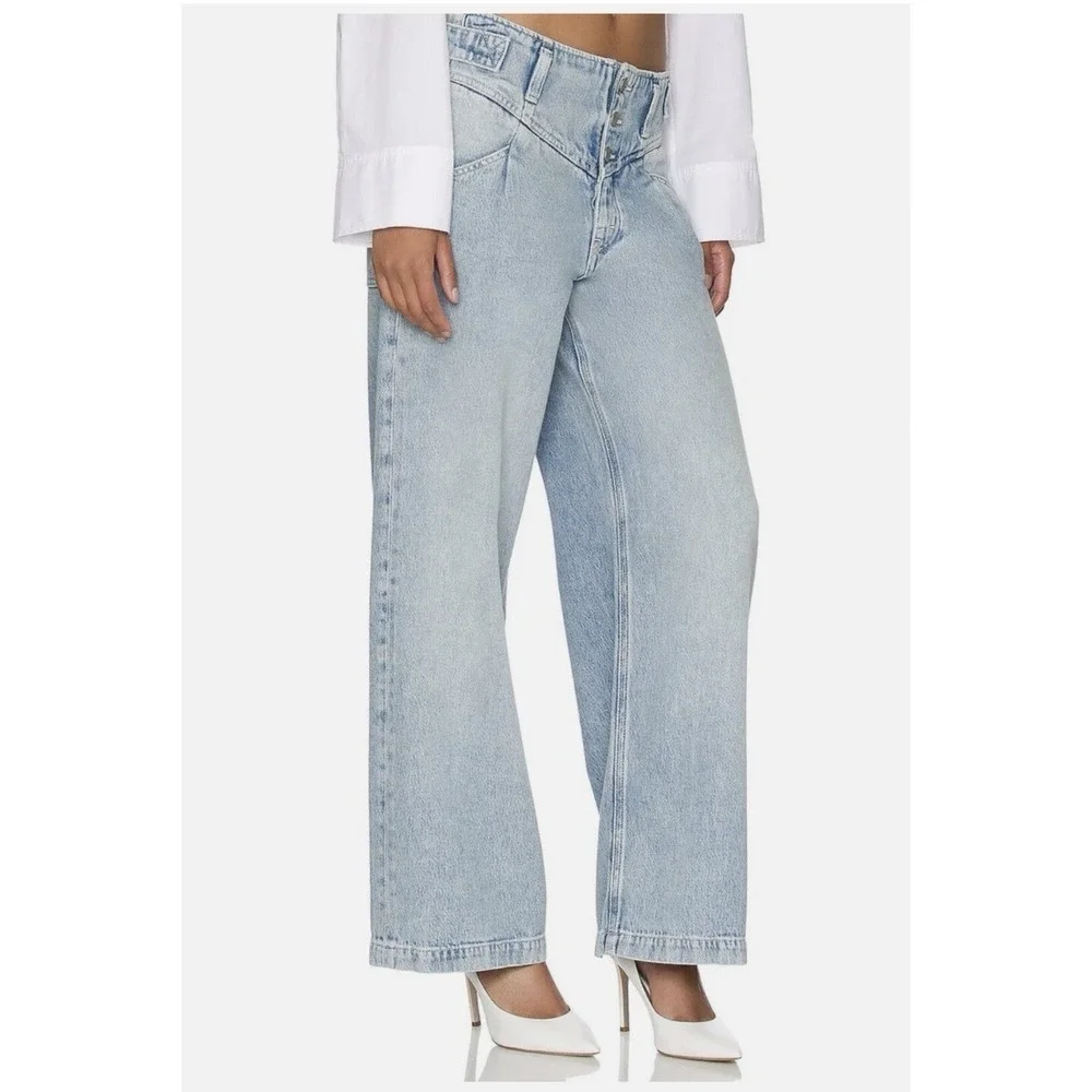 We The Free Free People Super Sweeper Wide Leg Jeans Light Wash Blue Denim Large